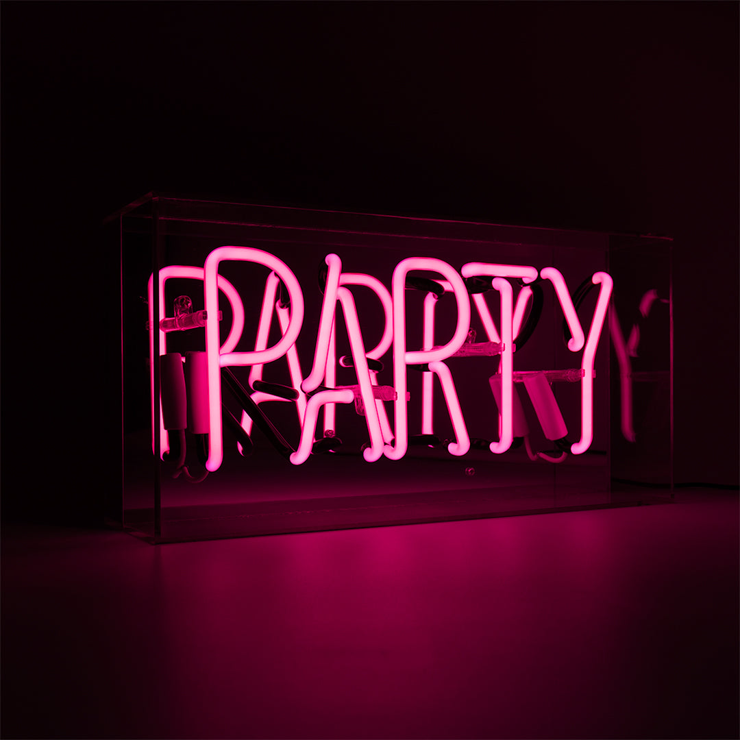 'Party' Glass Neon Sign - Pink - Locomocean Ltd
