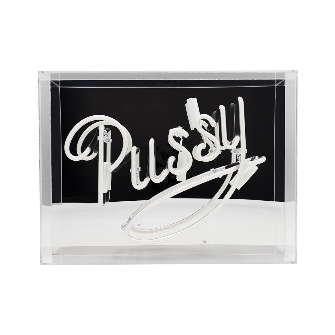 'Pussy' Glass Neon Sign - Pink - Locomocean Ltd