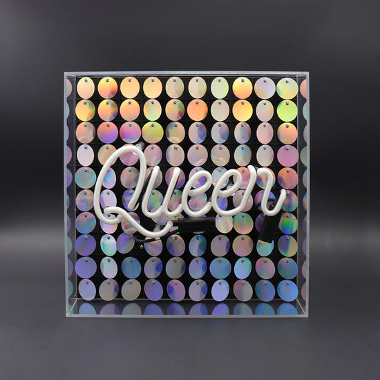 'Queen' Glass Neon Sign with Sequins | Locomocean Ltd