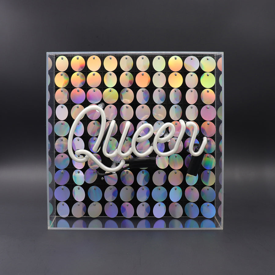 'Queen' Acrylic Box Neon Light with Sequins - Locomocean Ltd