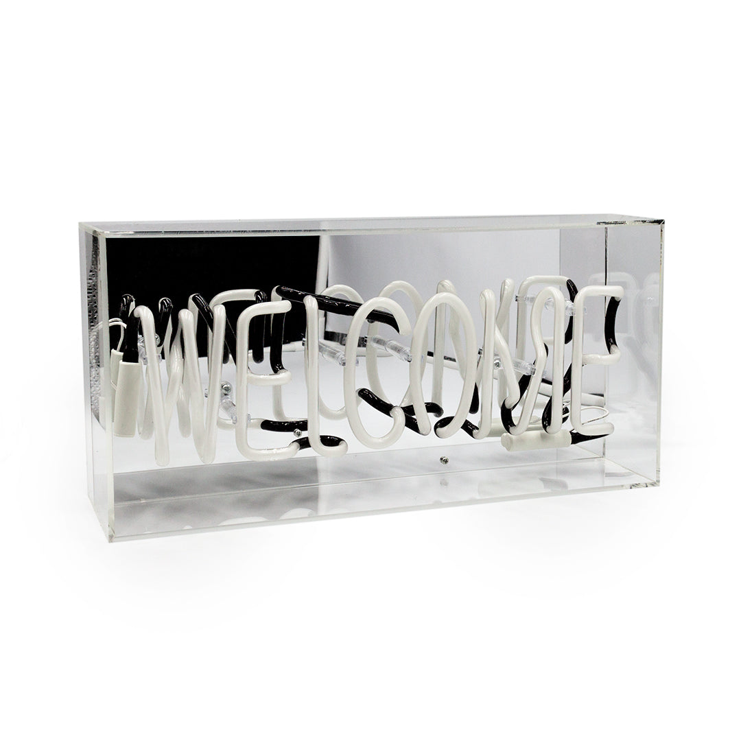White 'Welcome' Acrylic Box Neon Light - Locomocean Ltd