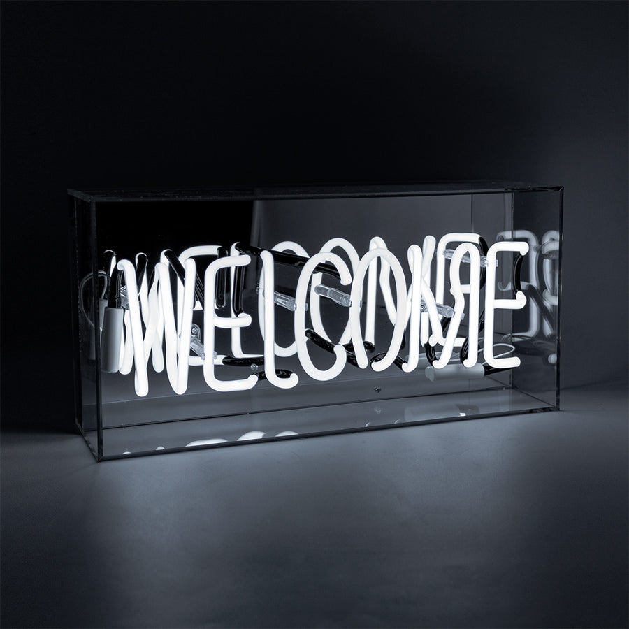 White 'Welcome' Acrylic Box Neon Light - Locomocean Ltd