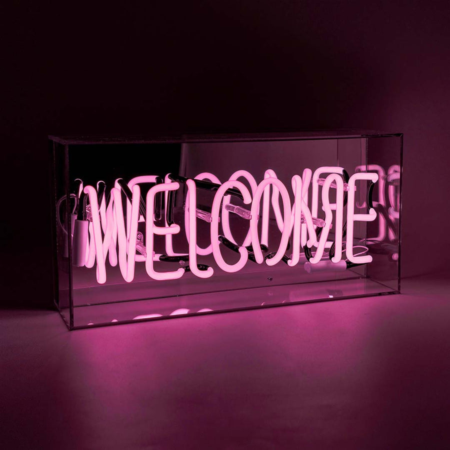 'Welcome' Glass Neon Sign - Pink - Locomocean Ltd