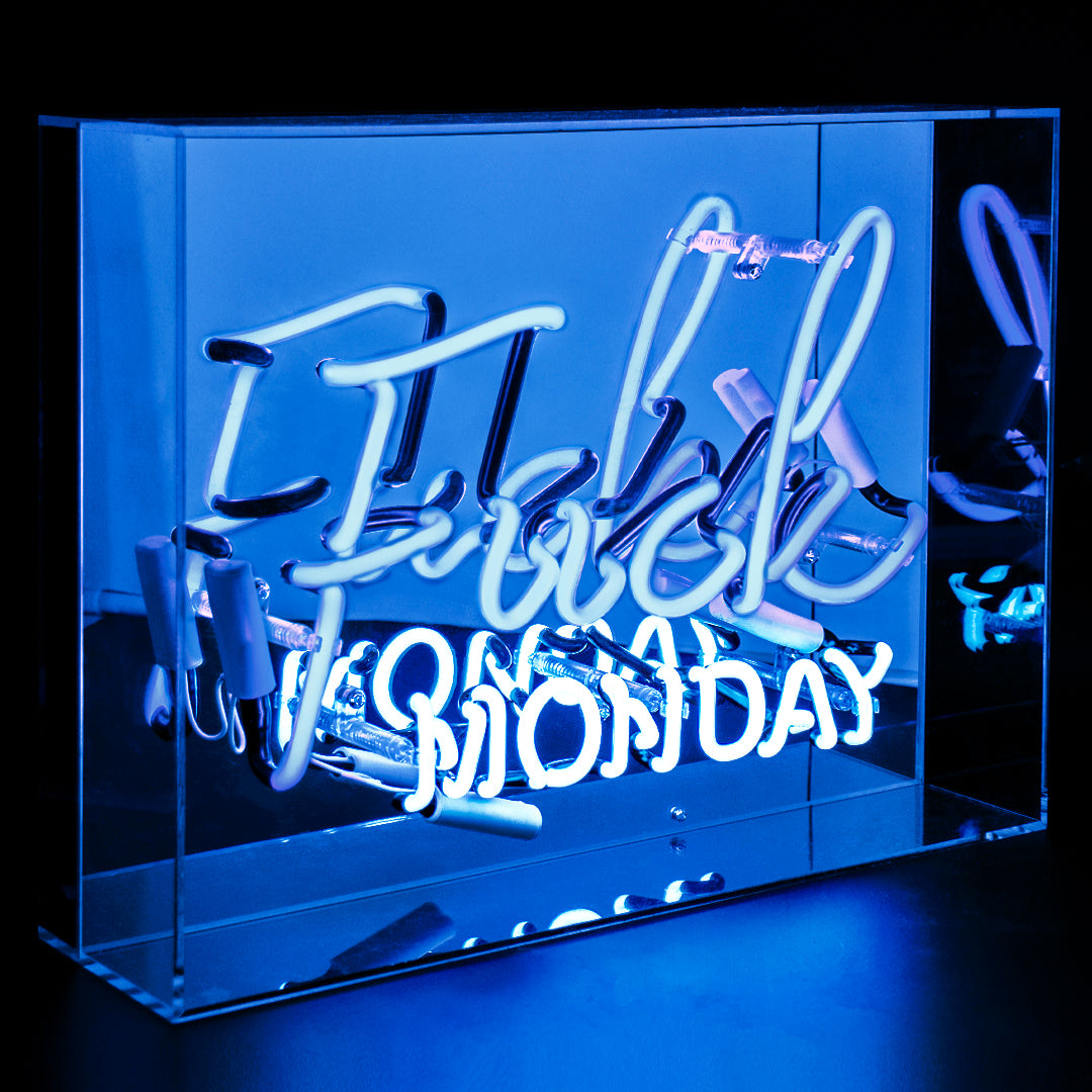 Blue 'Fuck Monday' Large Acrylic Box Neon - Locomocean Ltd