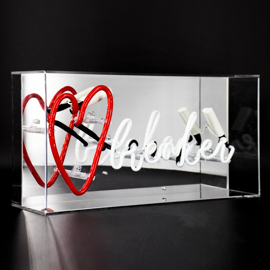 Red and White 'Heart Breaker' Acrylic Box Neon Light - Locomocean Ltd
