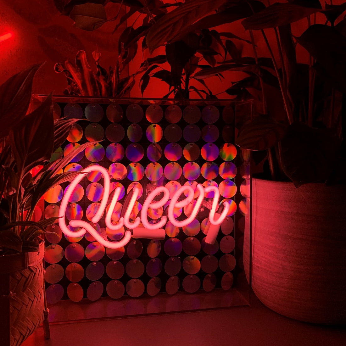 'Queen' Glass Neon Sign with Sequins - Locomocean Ltd