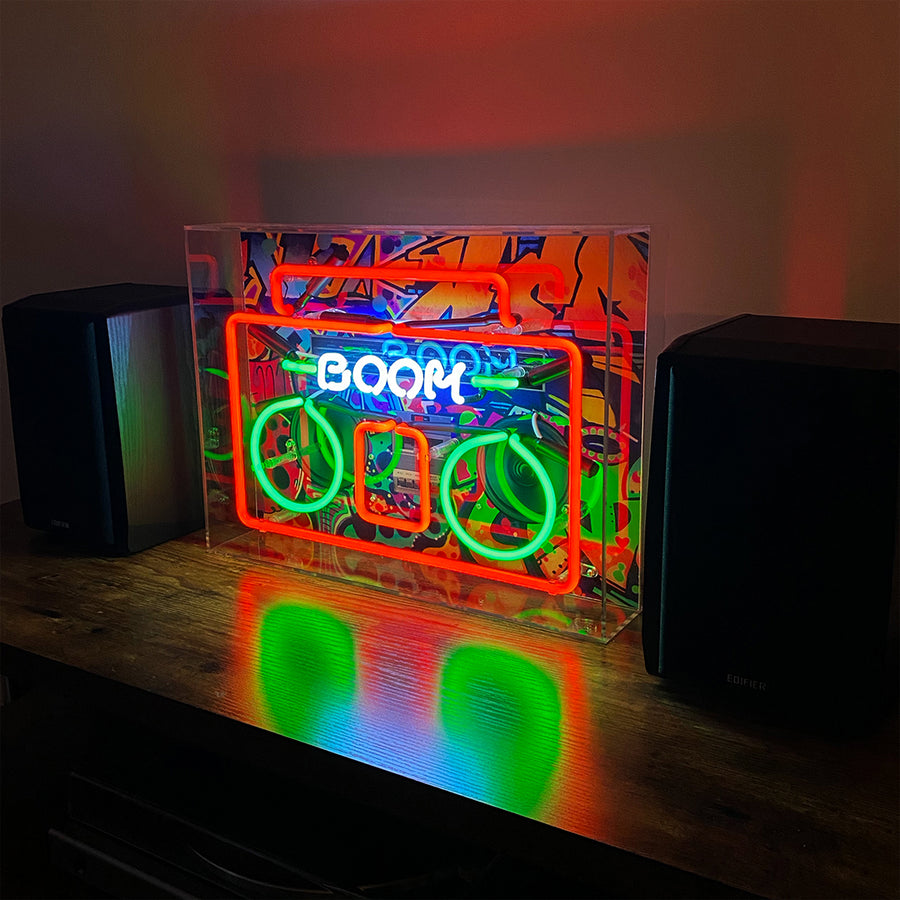 'Boom Box' Large Acrylic Box Neon Light with Graphic - Locomocean Ltd