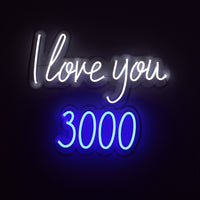 'I Love You 3000' White & Blue Neon LED Wall Mountable Sign - Locomocean Ltd