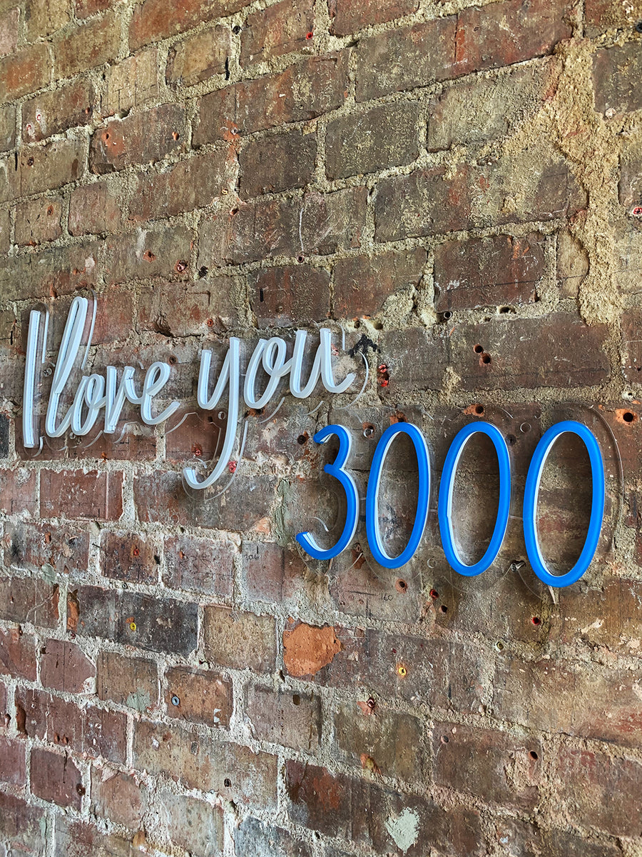 'I Love You 3000' White & Blue Neon LED Wall Mountable Sign - Locomocean Ltd