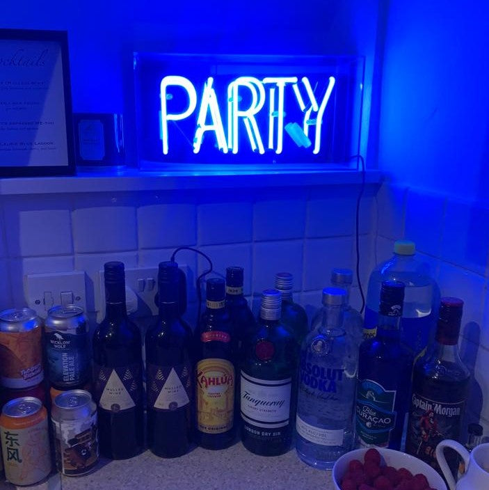 'Party' Glass Neon Sign - Blue - Locomocean Ltd