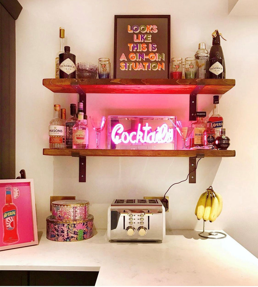 'Cocktails' Glass Neon Sign - Pink - Locomocean Ltd